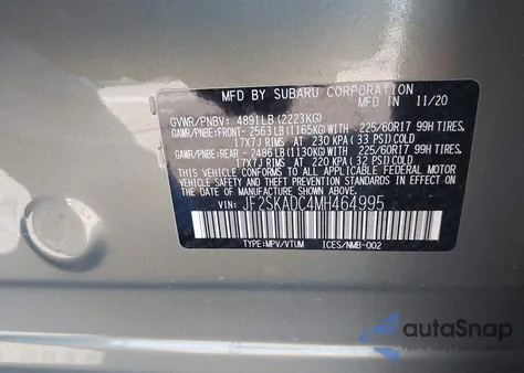 2021 Subaru Forester z USA, uszkodzony, nr VIN JF2SKADC4MH464995